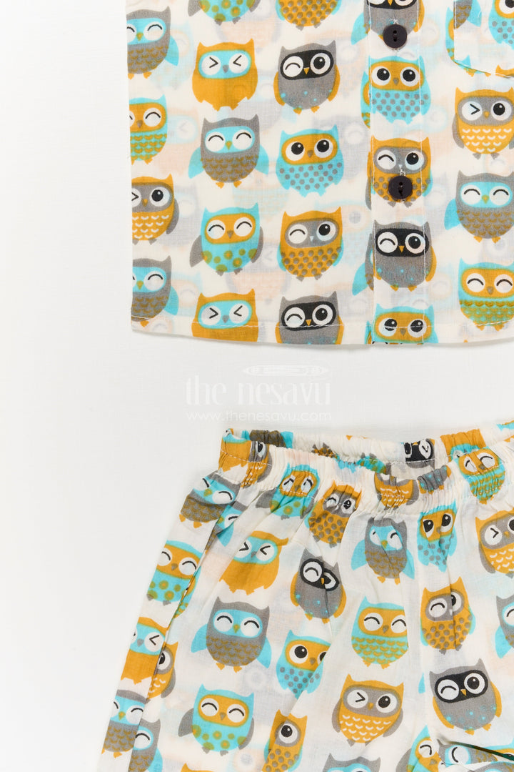 The Nesavu Boys Casual Set Toddler Boys Cotton Set with Owl Print for Everyday Wear Nesavu Nesavu cotton casual outfit for toddler boys with fun owl print – soft and playful daily wear