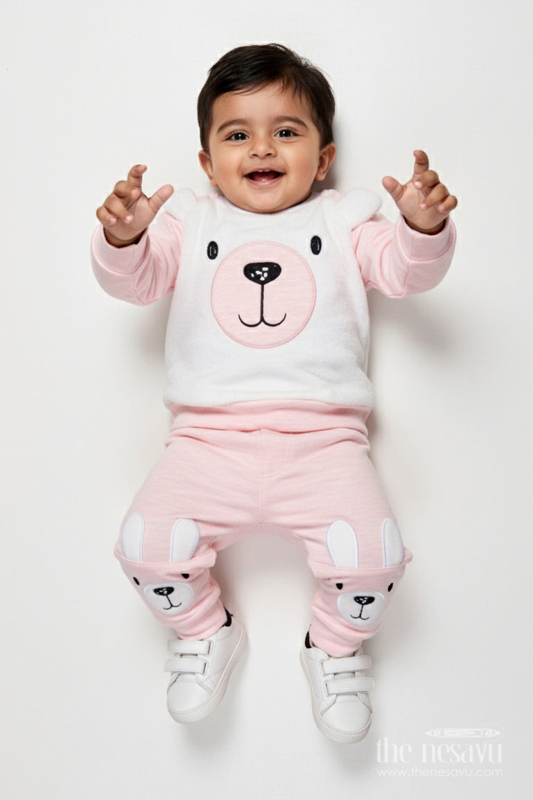 The Nesavu Boys Casual Set Toddler Boys Cotton Set with Printed Joggers for Cozy Casual Wear Nesavu 12 (3M) / Pink BCS521A-12 Nesavu toddler boys cotton jogger set printed tee everyday comfort cute casual style