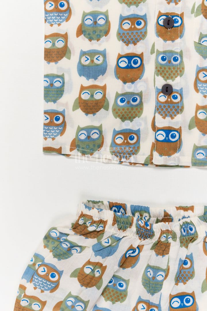 The Nesavu Boys Casual Set Toddler Boys Cotton Set with Quirky Owl Print for Casual Days Nesavu Nesavu cotton casual outfit for toddler boys with quirky owl print – breathable and playful wear