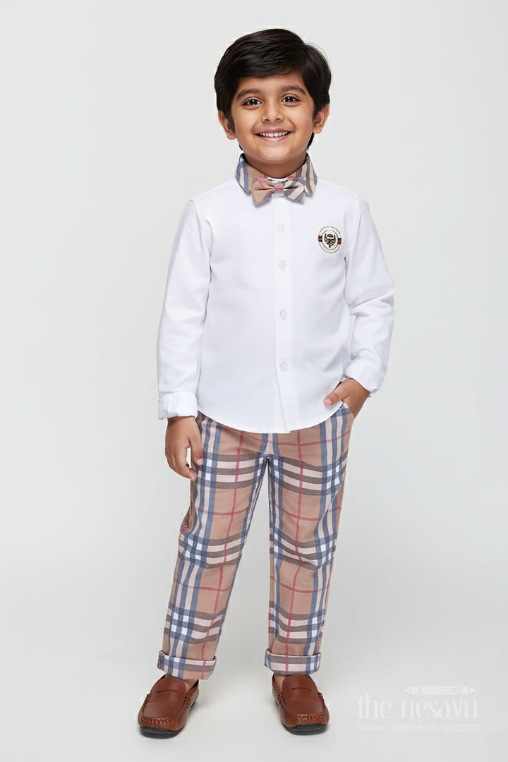 The Nesavu Boys Casual Set Toddler Boys Cotton Shirt and Checked Pants Set Nesavu 14 (6M) / Brown BCS380A-14 Nesavu toddler boys cotton shirt with classic checked pants set for casual and festive wear