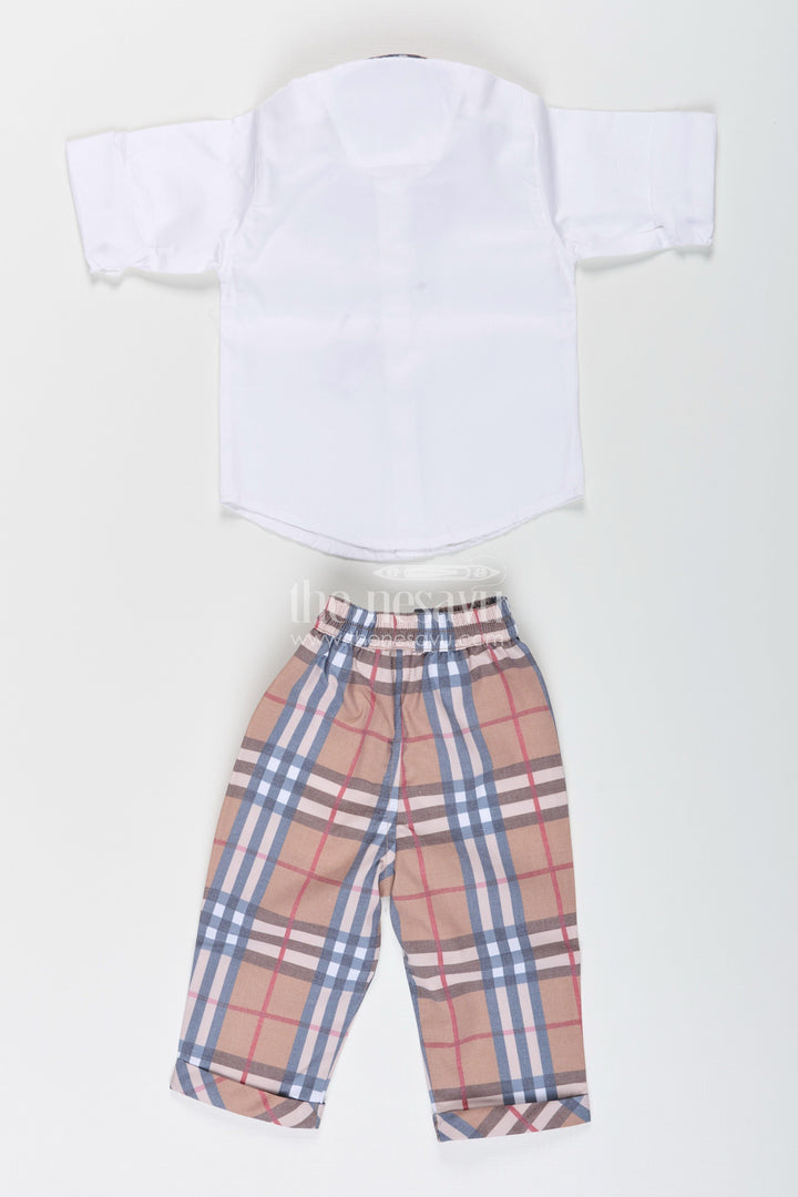 The Nesavu Boys Casual Set Toddler Boys Cotton Shirt and Checked Pants Set Nesavu Nesavu toddler boys cotton shirt with classic checked pants set for casual and festive wear