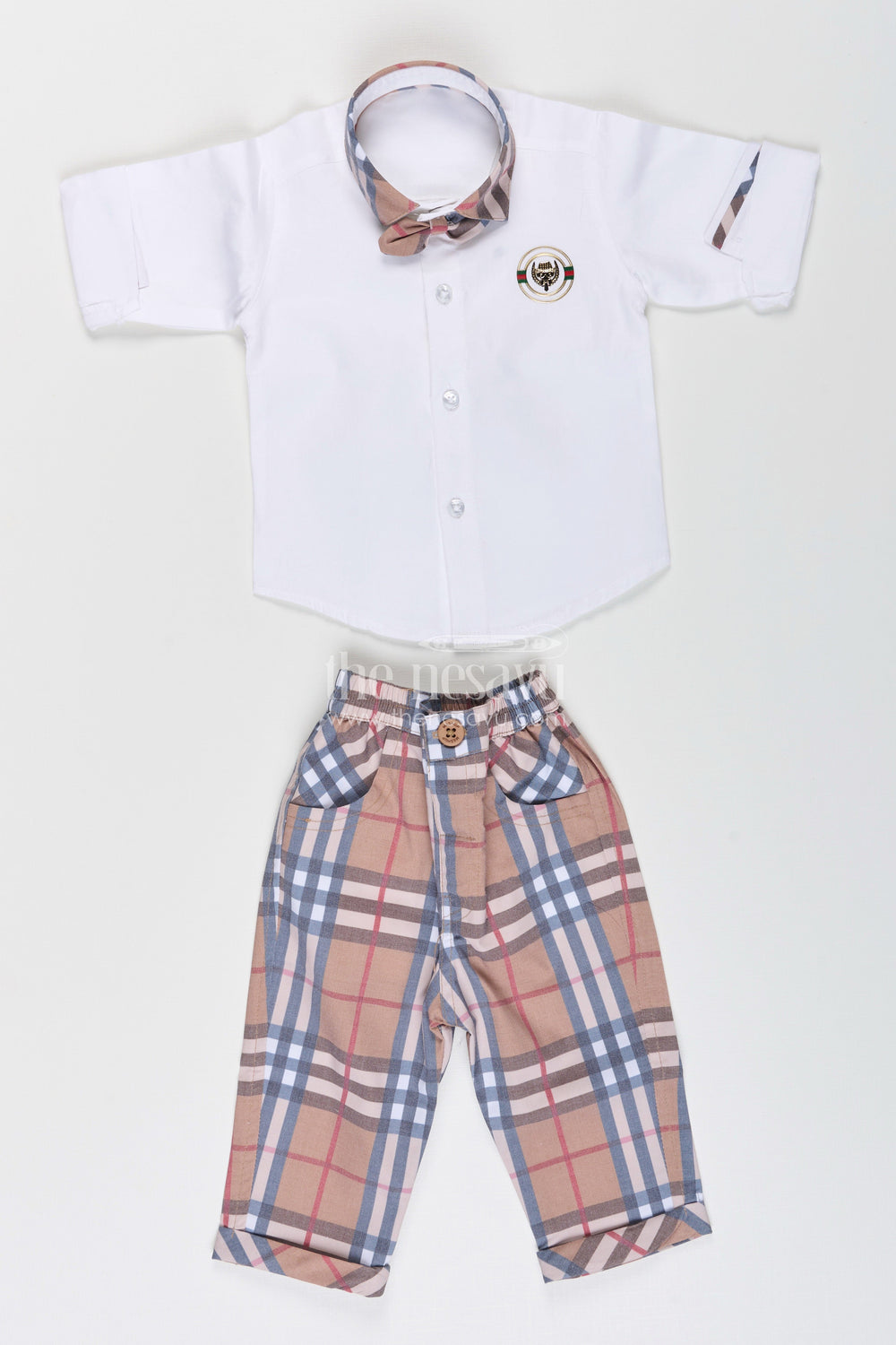 The Nesavu Boys Casual Set Toddler Boys Cotton Shirt and Checked Pants Set Nesavu Nesavu toddler boys cotton shirt with classic checked pants set for casual and festive wear