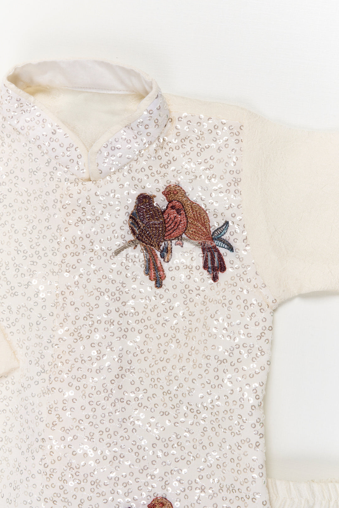 The Nesavu Boys Dothi Set Toddler Boys Dhoti Set for Festive Occasions and Family Functions Nesavu Nesavu toddler boys embroidered dhoti set with sequins and bird motifs for festive occasions