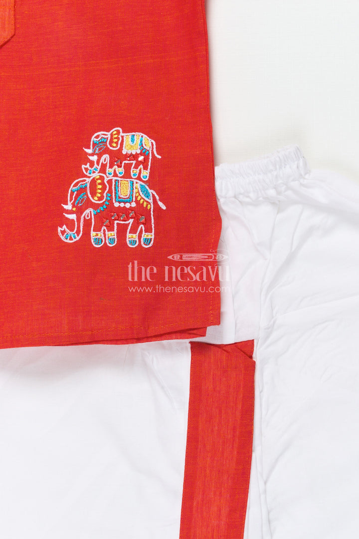 The Nesavu Boys Dothi Set Toddler Boys Dhoti Set for Temple Visits and Naming Ceremonies Nesavu Nesavu toddler boys handloom cotton dhoti set embroidery naming ceremony temple visits