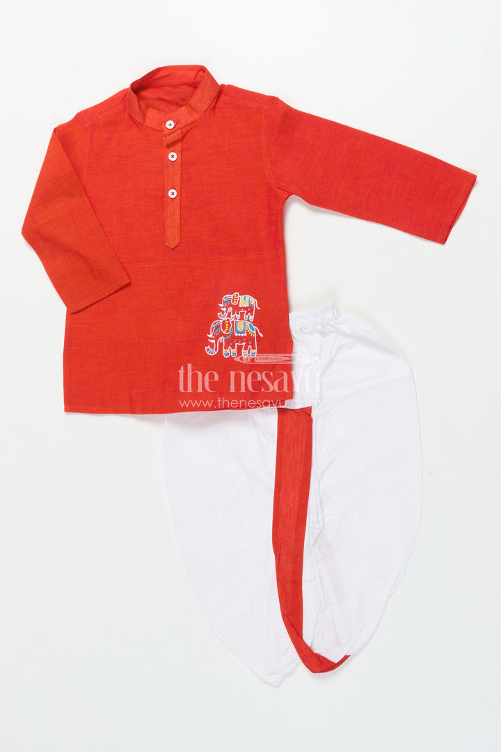 The Nesavu Boys Dothi Set Toddler Boys Dhoti Set for Temple Visits and Naming Ceremonies Nesavu Nesavu toddler boys handloom cotton dhoti set embroidery naming ceremony temple visits