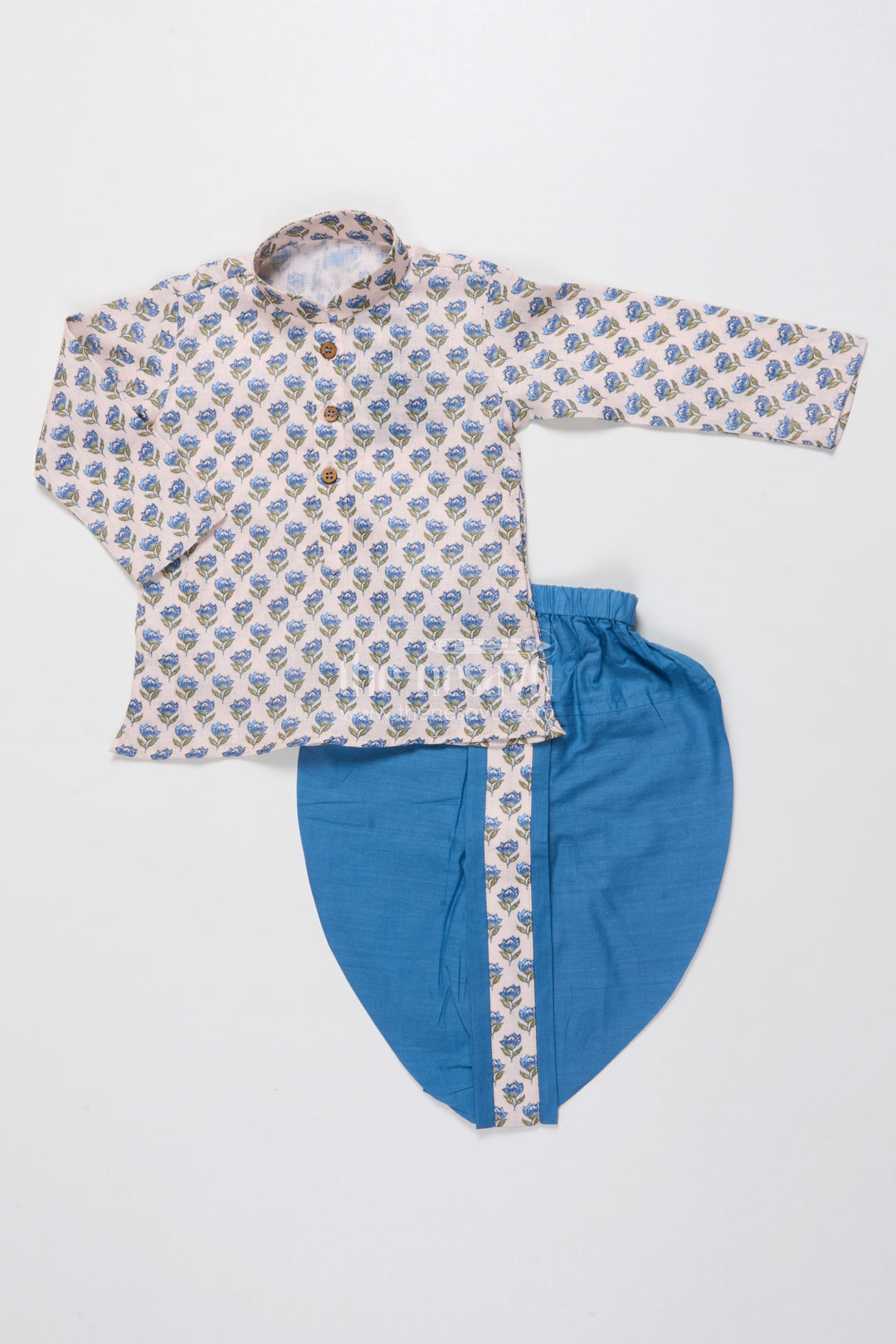 The Nesavu Boys Dothi Set Toddler Boys Dhoti Set with Jaipur Block Print for Ethnic Occasions Nesavu 12 (3M) / Blue BES723A-12 Nesavu toddler boys dhoti set Jaipur block printed kurta festive functions