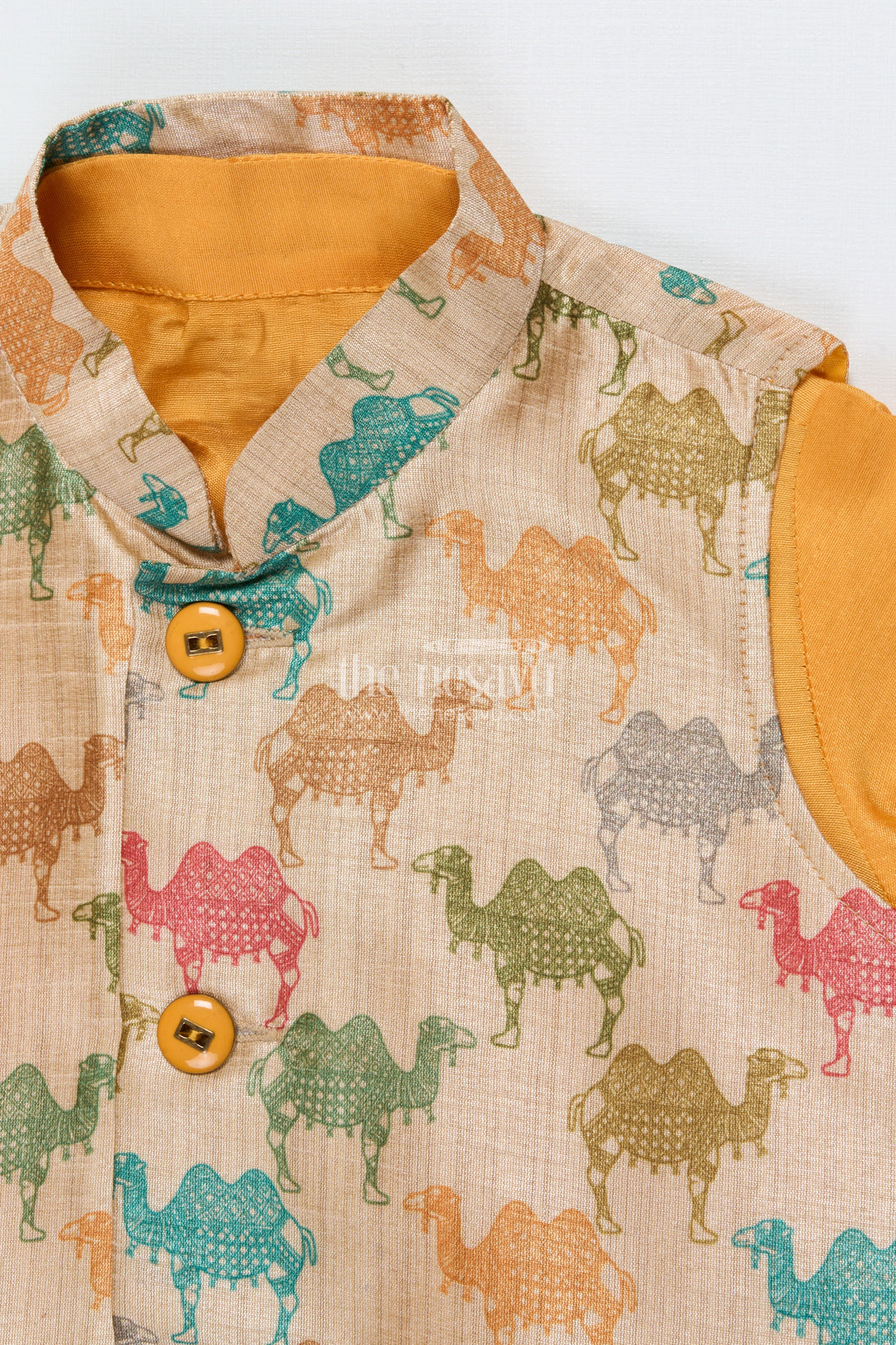 The Nesavu Boys Dothi Set Toddler Boys Dhoti Set with Printed Festive Jacket Nesavu Nesavu toddler boys dhoti set digital print festive jacket traditional occasions