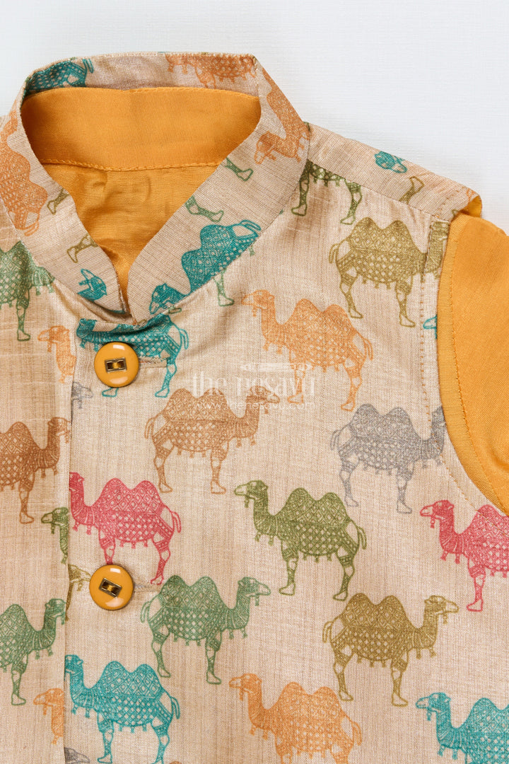 The Nesavu Boys Dothi Set Toddler Boys Dhoti Set with Printed Festive Jacket Nesavu Nesavu toddler boys dhoti set digital print festive jacket traditional occasions