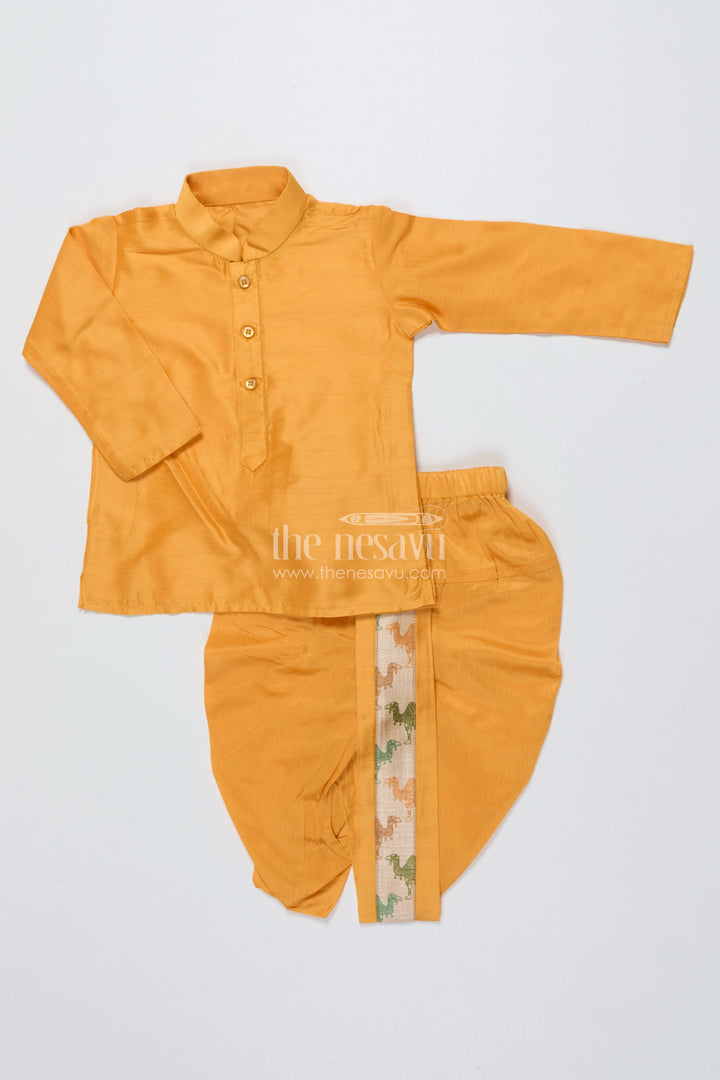 The Nesavu Boys Dothi Set Toddler Boys Dhoti Set with Printed Festive Jacket Nesavu Nesavu toddler boys dhoti set digital print festive jacket traditional occasions