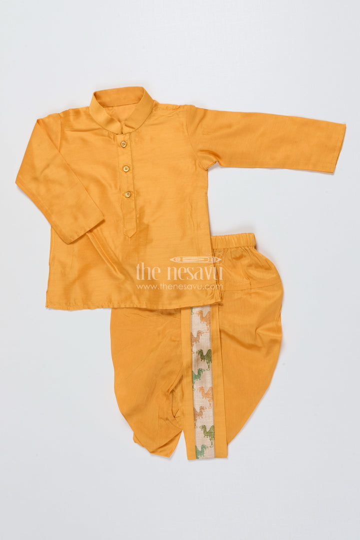 The Nesavu Boys Dothi Set Toddler Boys Dhoti Set with Printed Festive Jacket Nesavu Nesavu toddler boys dhoti set digital print festive jacket traditional occasions