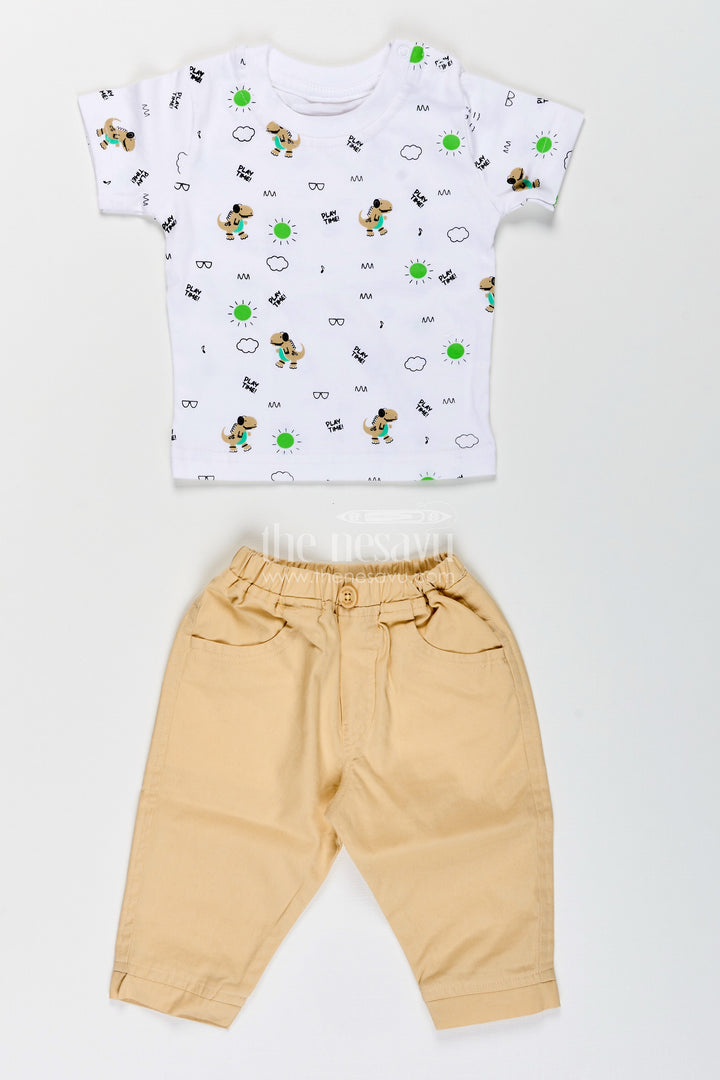 The Nesavu Boys Casual Set Toddler Boys Dinosaur Hoodie Cotton Three-Piece Set Nesavu Nesavu toddler boys cotton dinosaur hoodie, printed T-shirt, and pants three-piece set