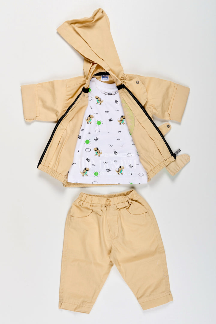 The Nesavu Boys Casual Set Toddler Boys Dinosaur Hoodie Cotton Three-Piece Set Nesavu Nesavu toddler boys cotton dinosaur hoodie, printed T-shirt, and pants three-piece set