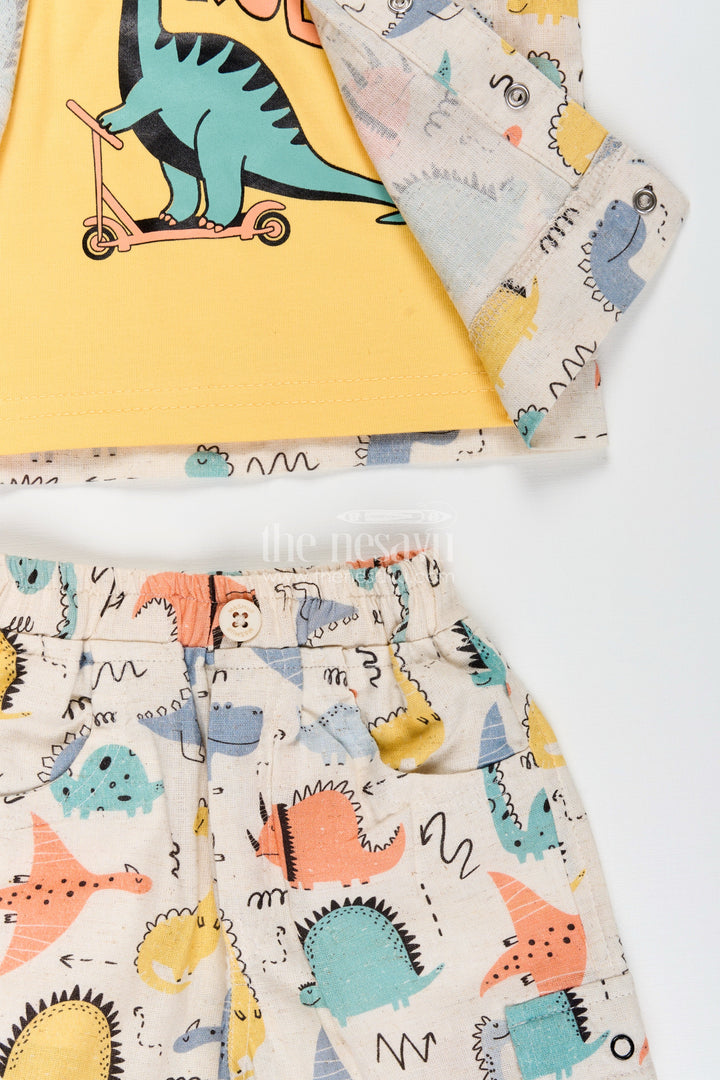 The Nesavu Boys Casual Set Toddler Boys Dinosaur Print Cotton Hoodie and T-Shirt Set Nesavu Nesavu toddler boys cotton hoodie set with dinosaur print and matching pants