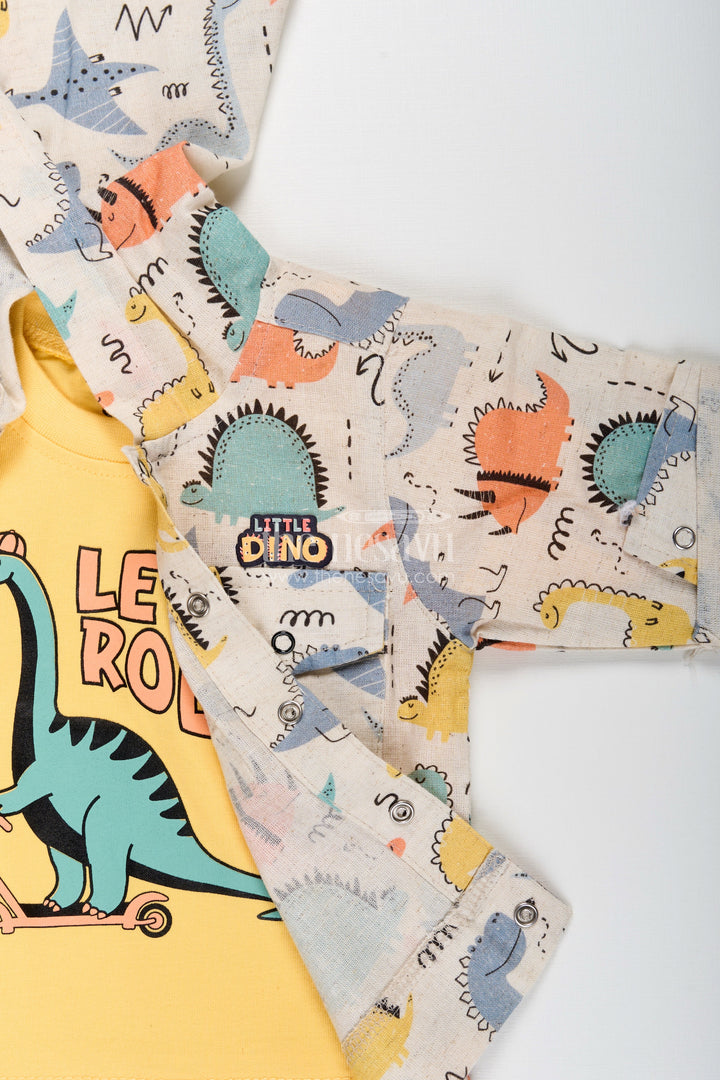 The Nesavu Boys Casual Set Toddler Boys Dinosaur Print Cotton Hoodie and T-Shirt Set Nesavu Nesavu toddler boys cotton hoodie set with dinosaur print and matching pants