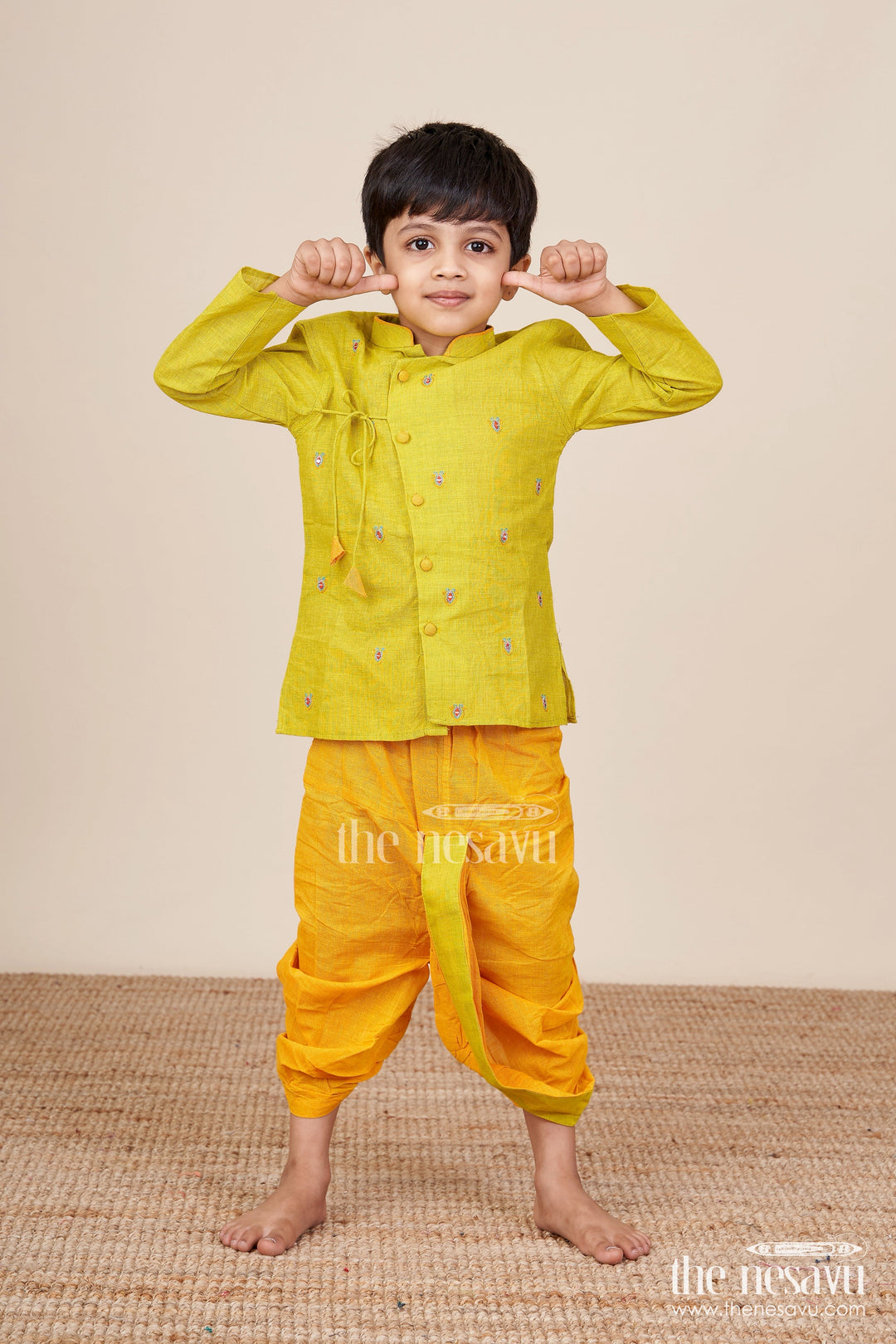 The Nesavu Boys Dothi Set Toddler Boys Embroidered Dhoti Set for Festive and Cultural Functions Nesavu 14 (6M) / Orange BES896A-14 Nesavu toddler boys embroidered cotton dhoti set festive family occasions cultural dressing