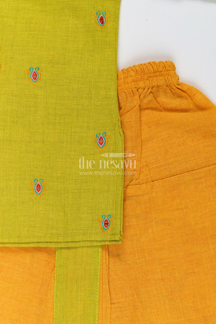 The Nesavu Boys Dothi Set Toddler boys embroidered dhoti set for festive and cultural functions Nesavu Nesavu toddler boys embroidered cotton dhoti set festive family occasions cultural dressing