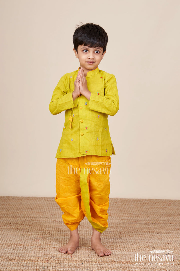 The Nesavu Boys Dothi Set Toddler Boys Embroidered Dhoti Set for Festive and Cultural Functions Nesavu Nesavu toddler boys embroidered cotton dhoti set festive family occasions cultural dressing