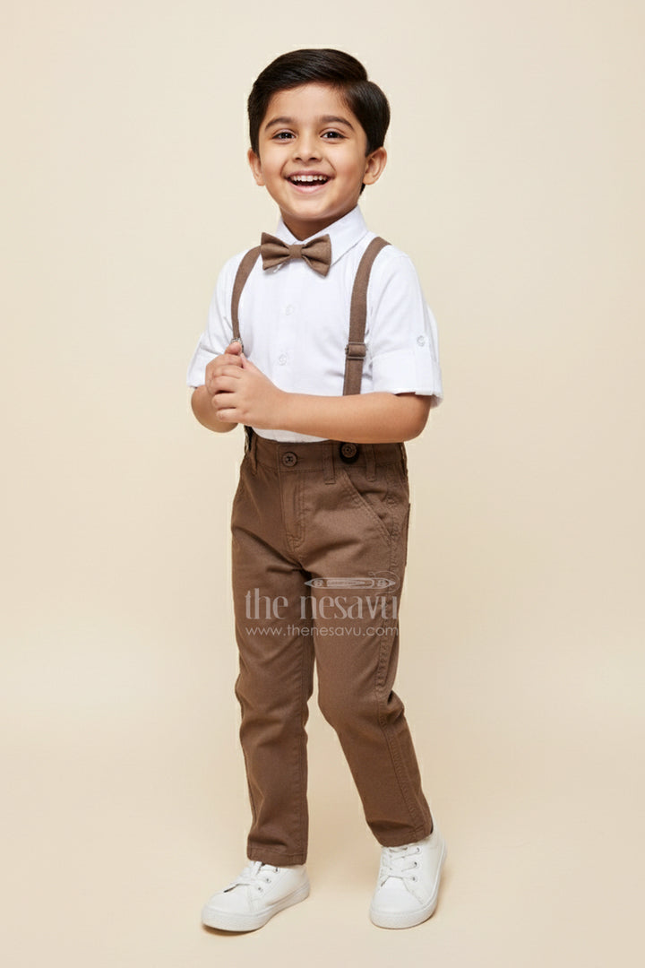 The Nesavu Boys Casual Set Toddler Boys Ethnic Casual Outfit for Home Functions and Playdates Nesavu 16 (1Y) / Half white BCS378C-16 Nesavu toddler boys ethnic casual set printed shirt belt daily wear functions