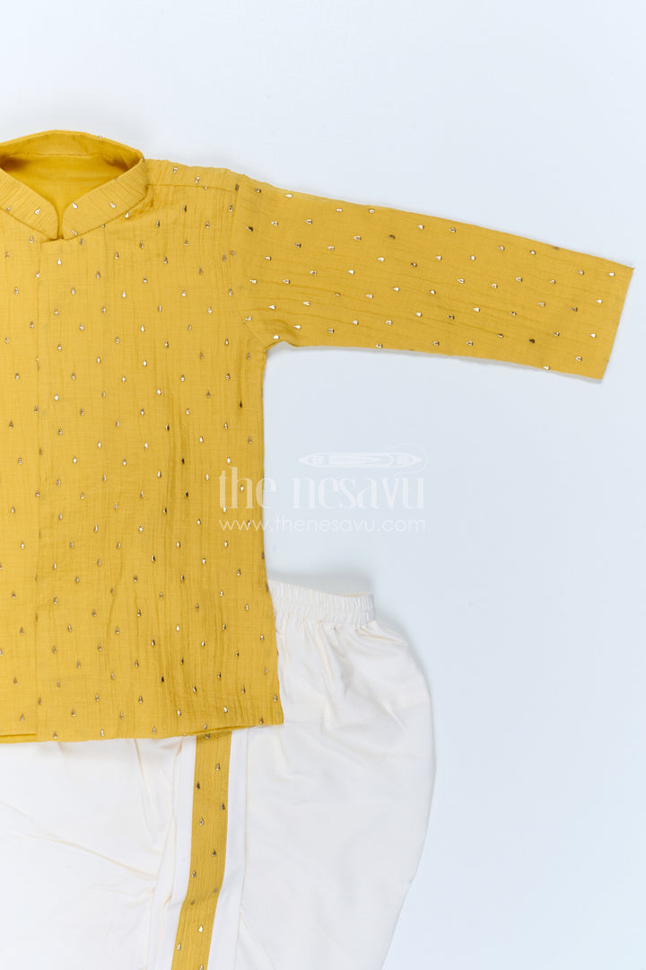 The Nesavu Boys Dothi Set Toddler Boys Ethnic Dothi Outfit for Festive Celebrations Nesavu Nesavu Toddler Boys Ethnic Dothi Outfit With Foil Detailing For Weddings And Festive Wear