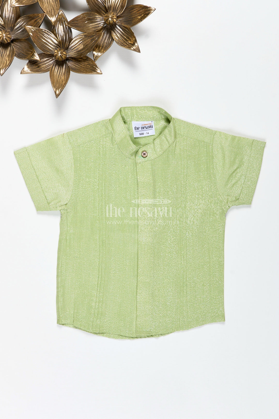 The Nesavu Boys Cotton Shirt Toddler Boys Ethnic Green Shirt for Festive Occasions and Family Functions Nesavu 16 (1Y) / Green BS303A-16 Nesavu Boys Ethnic Green Shirt Cotton Tissue Perfect Festivals Weddings Cultural Functions