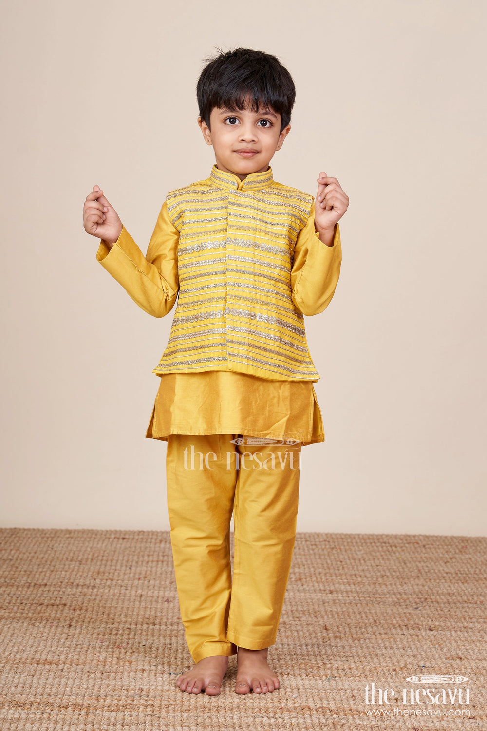 The Nesavu Boys Jacket Sets Toddler Boys Ethnic Jacket Set for Weddings and Festive Events Nesavu Nesavu toddler boys ethnic jacket set designer embroidery weddings festivals
