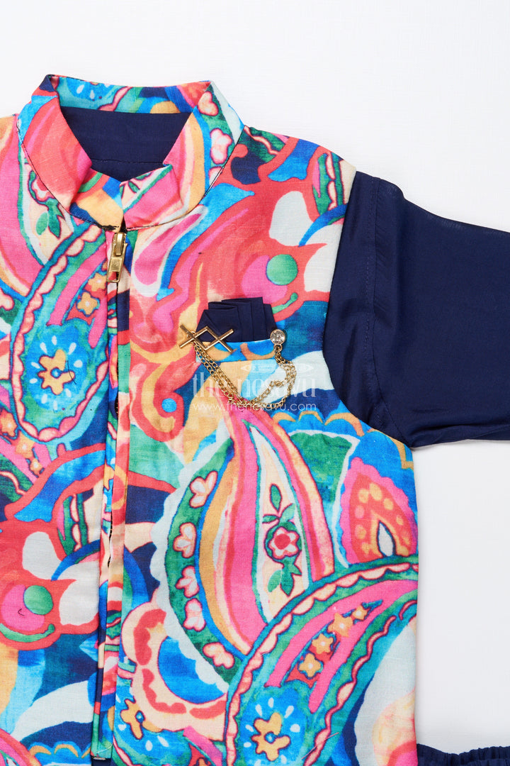 The Nesavu Boys Kurtha Set Toddler Boys Ethnic Kurta Set with Digital Print Jacket for Cultural Events Nesavu Nesavu toddler boys kurta set printed jacket festive functions school ethnic days