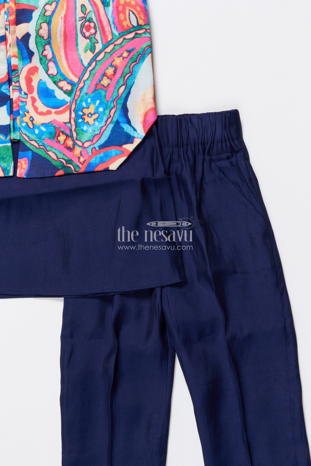 The Nesavu Boys Kurtha Set Toddler Boys Ethnic Kurta Set with Digital Print Jacket for Cultural Events Nesavu Nesavu toddler boys kurta set printed jacket festive functions school ethnic days