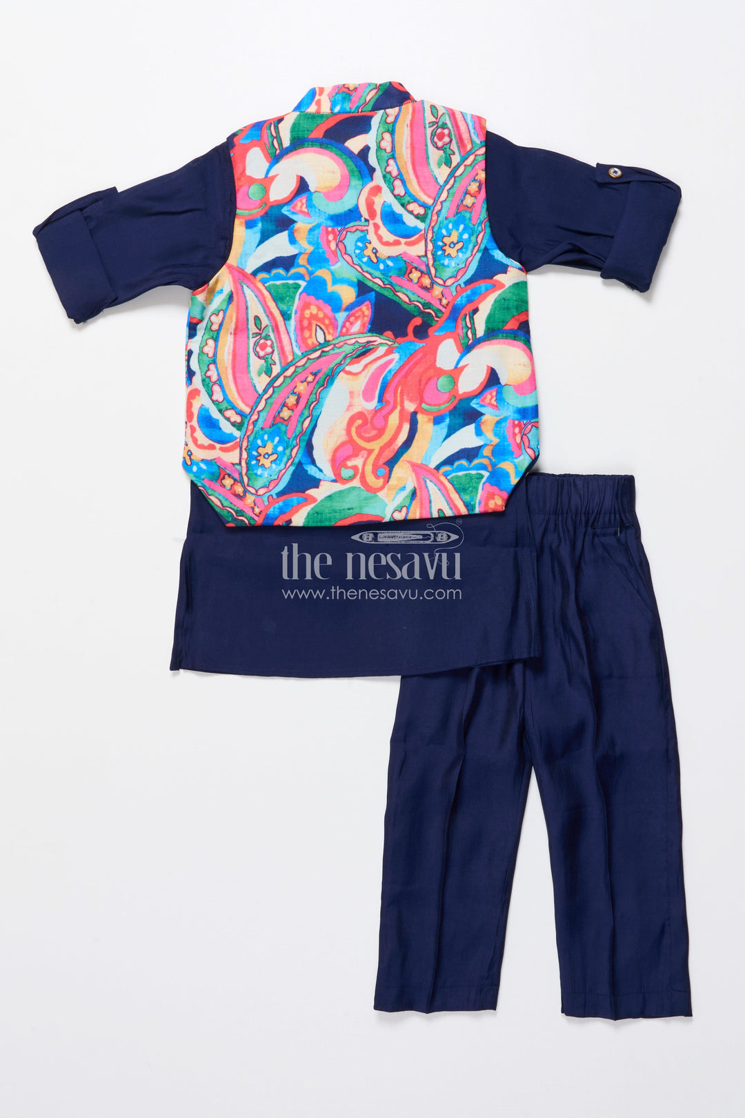 The Nesavu Boys Kurtha Set Toddler Boys Ethnic Kurta Set with Digital Print Jacket for Cultural Events Nesavu Nesavu toddler boys kurta set printed jacket festive functions school ethnic days