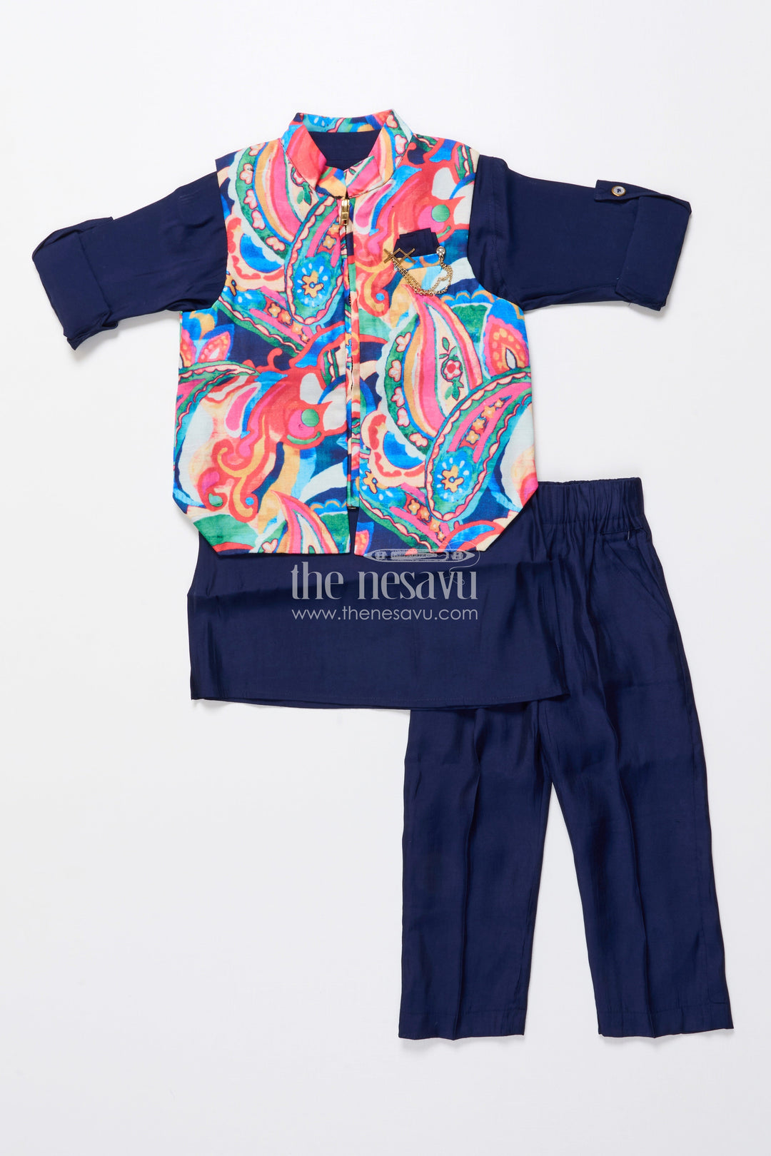 The Nesavu Boys Kurtha Set Toddler Boys Ethnic Kurta Set with Digital Print Jacket for Cultural Events Nesavu Nesavu toddler boys kurta set printed jacket festive functions school ethnic days
