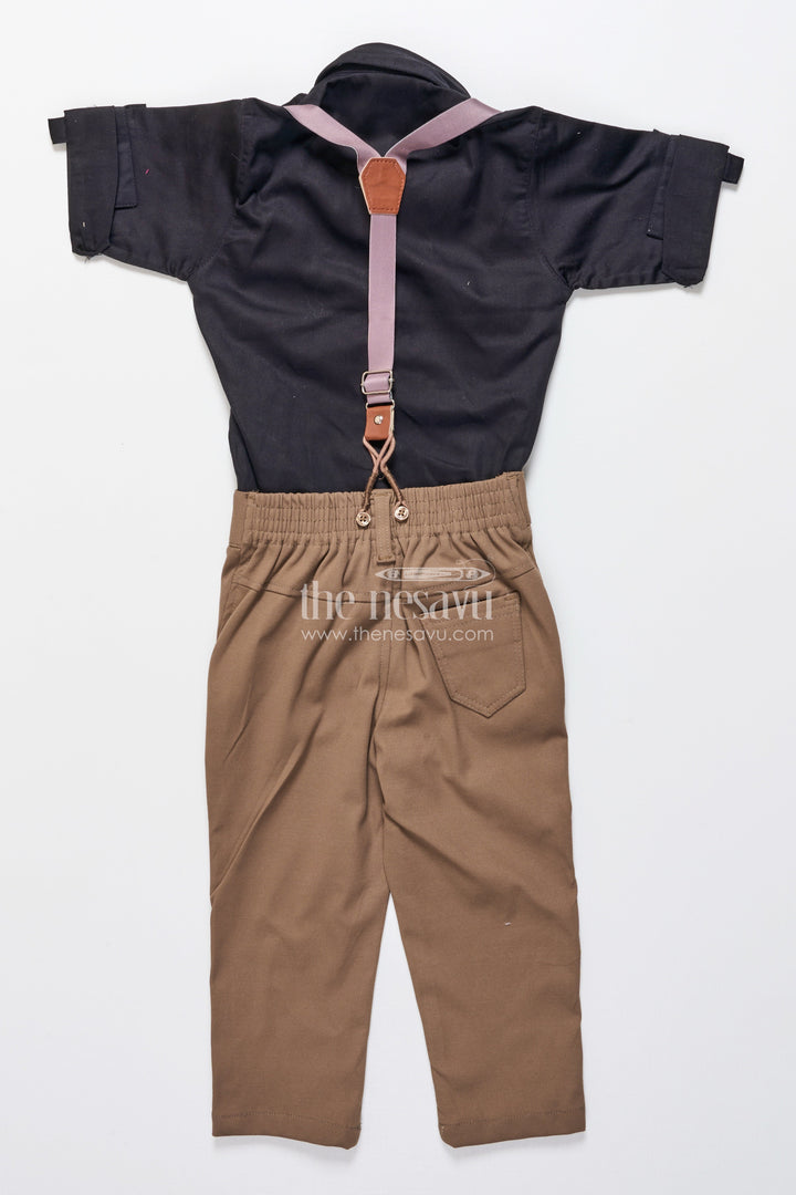 The Nesavu Boys Casual Set Toddler Boys Festive Cotton Outfit with Printed Shirt and Suspenders Nesavu Nesavu festive cotton outfit toddler boys printed shirt suspenders bow tie