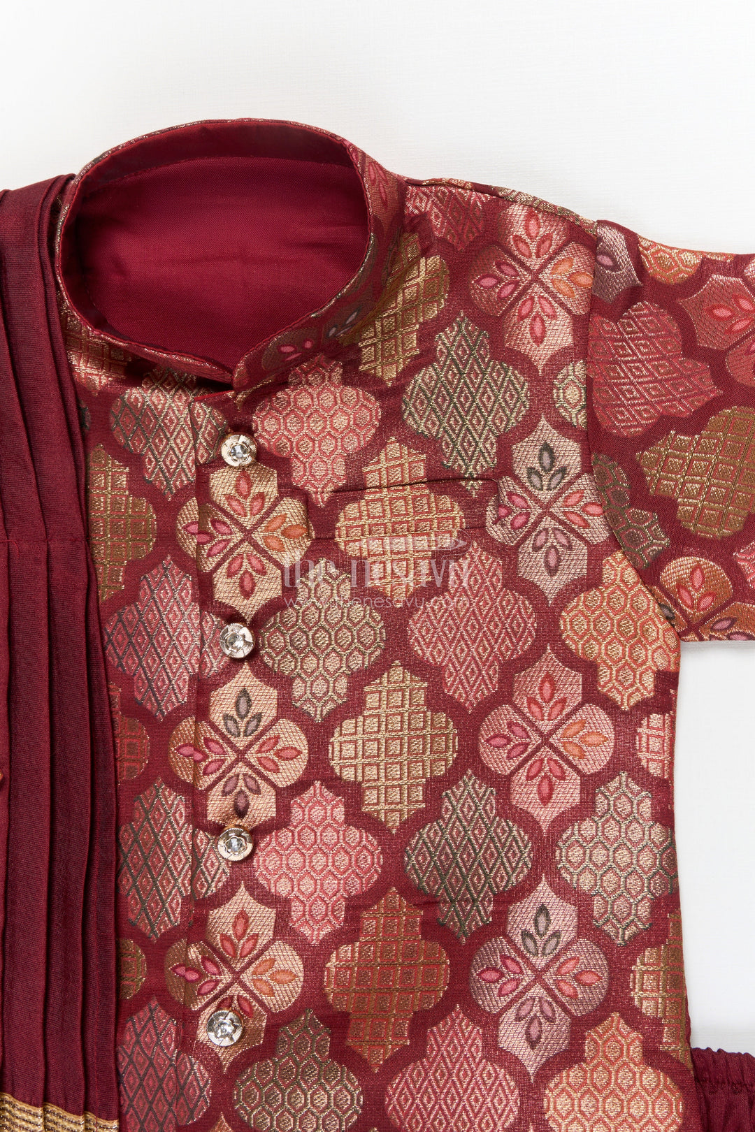 The Nesavu Boys Dothi Set Toddler Boys Festive Dhoti Kurta Set with Traditional Jacket Styling Nesavu Nesavu toddler boys jacquard silk dhoti kurta set with festive jacket-style kurta and zari detailing