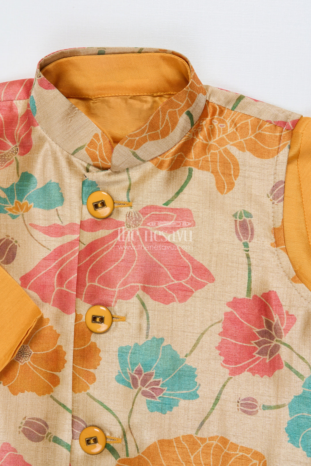 The Nesavu Boys Jacket Sets Toddler Boys Festive Jacket Set for Weddings and Ethnic Day Nesavu 14 (6M) / Yellow BES715A-14 Nesavu toddler boys festive jacket set digital print weddings ethnic functions