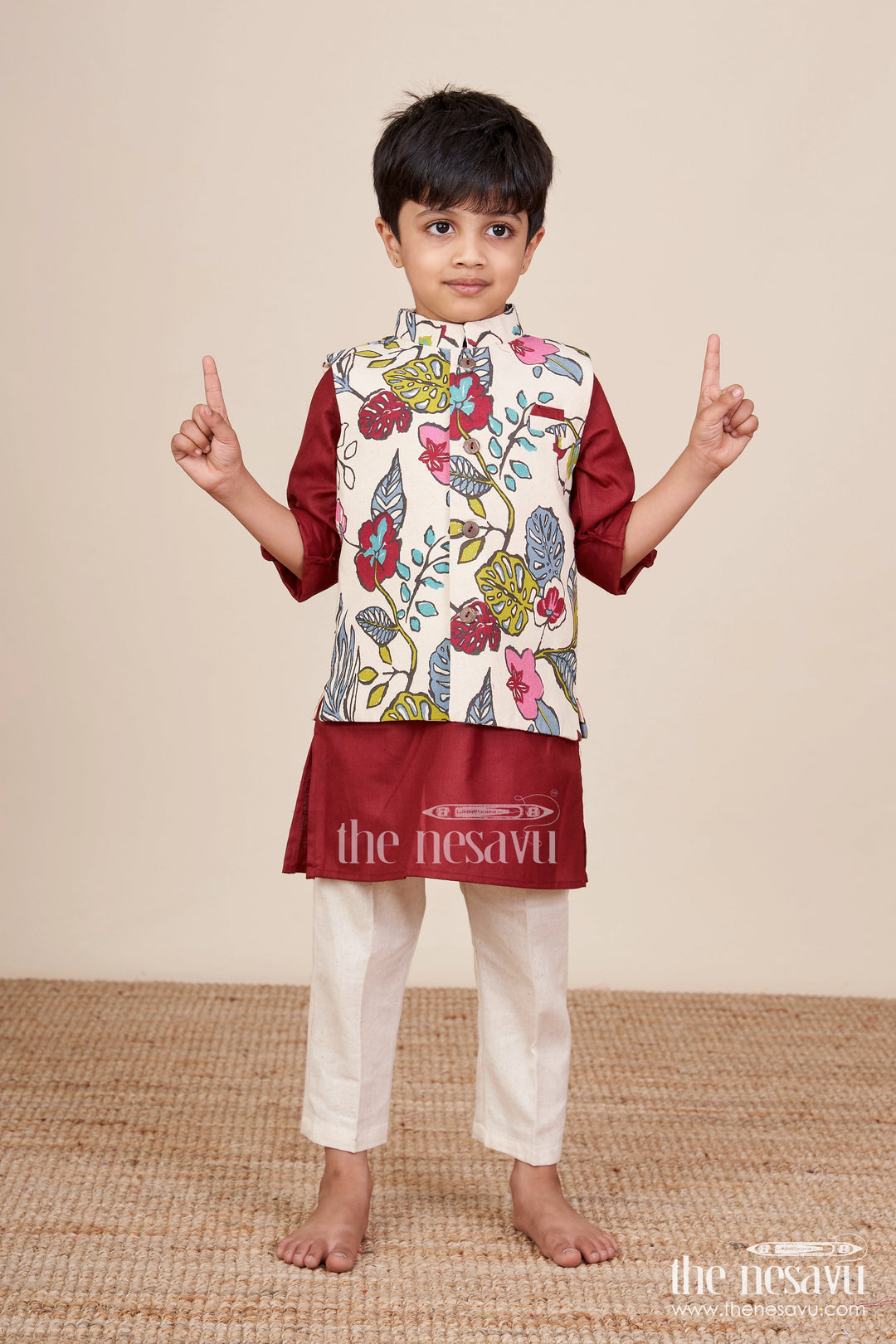 The Nesavu Boys Jacket Sets Toddler Boys Festive Jacket Set for Weddings and Family Events Nesavu 16 (1Y) / Red BES903A-16 Nesavu toddler boys ethnic jacket set weddings traditional events family celebrations