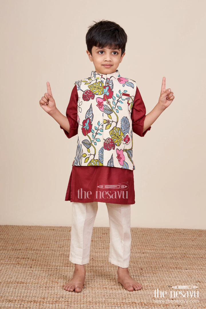 The Nesavu Boys Jacket Sets Toddler Boys Festive Jacket Set for Weddings and Family Events Nesavu 16 (1Y) / Red BES903A-16 Nesavu toddler boys ethnic jacket set weddings traditional events family celebrations