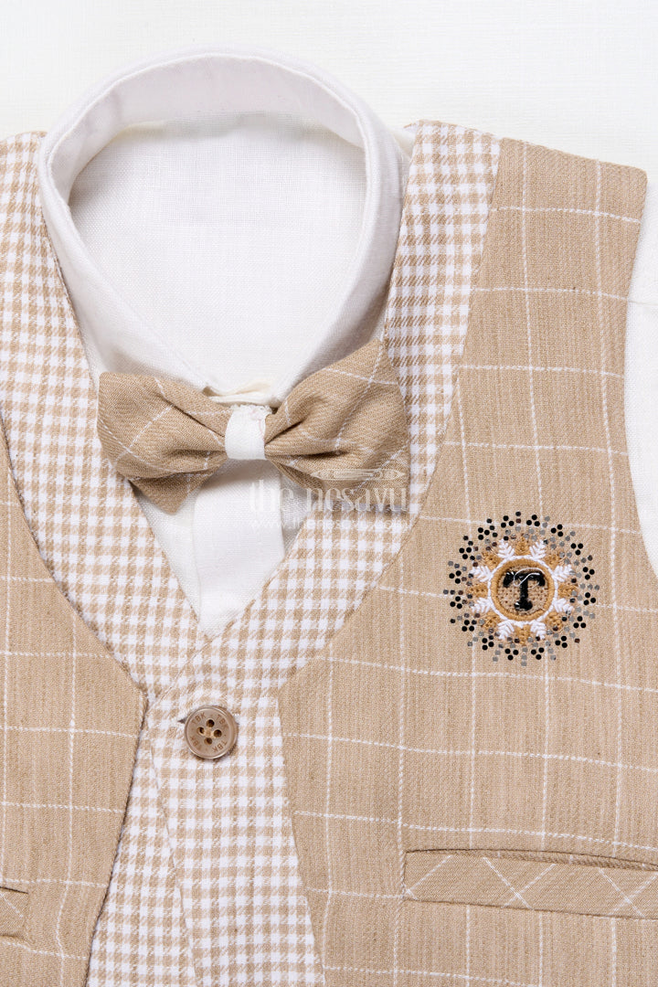 The Nesavu Boys Casual Set Toddler Boys Festive Jacket Set In Beige for Weddings and Events Nesavu Nesavu toddler boys festive jacket set beige cotton weddings traditional celebrations