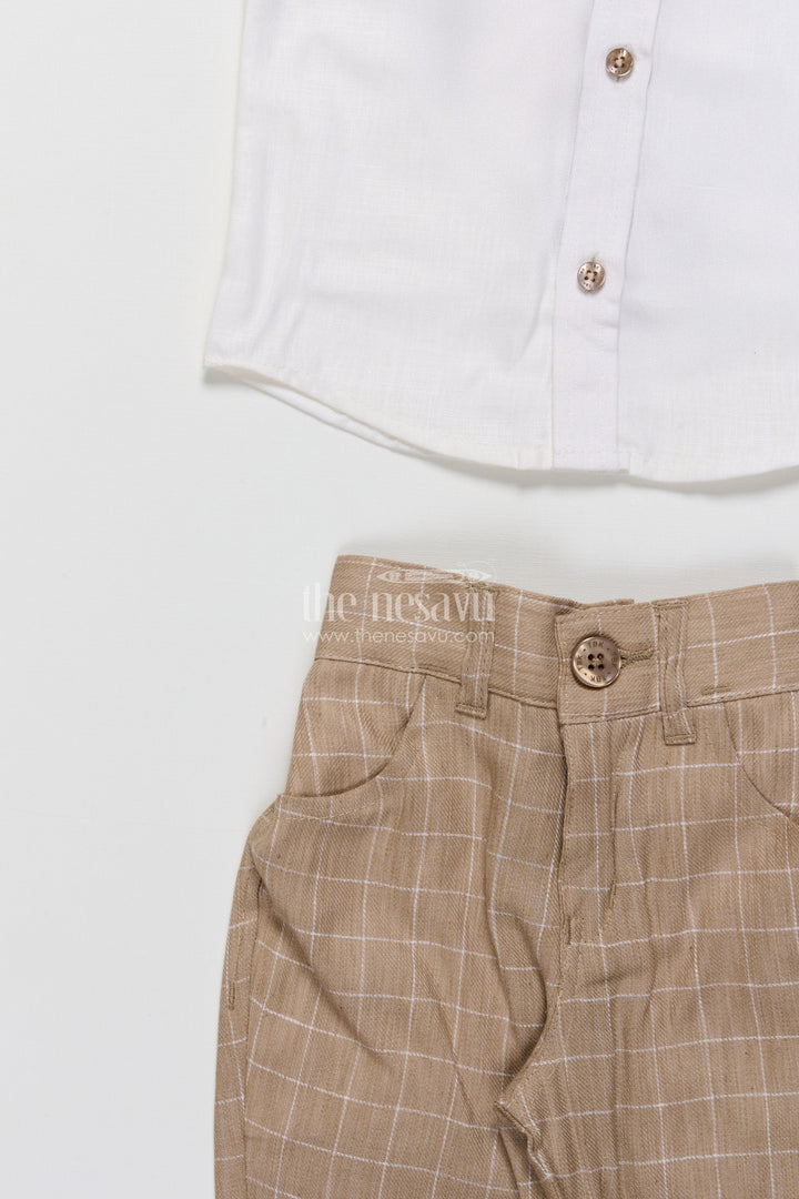 The Nesavu Boys Casual Set Toddler Boys Festive Jacket Set In Beige for Weddings and Events Nesavu Nesavu toddler boys festive jacket set beige cotton weddings traditional celebrations