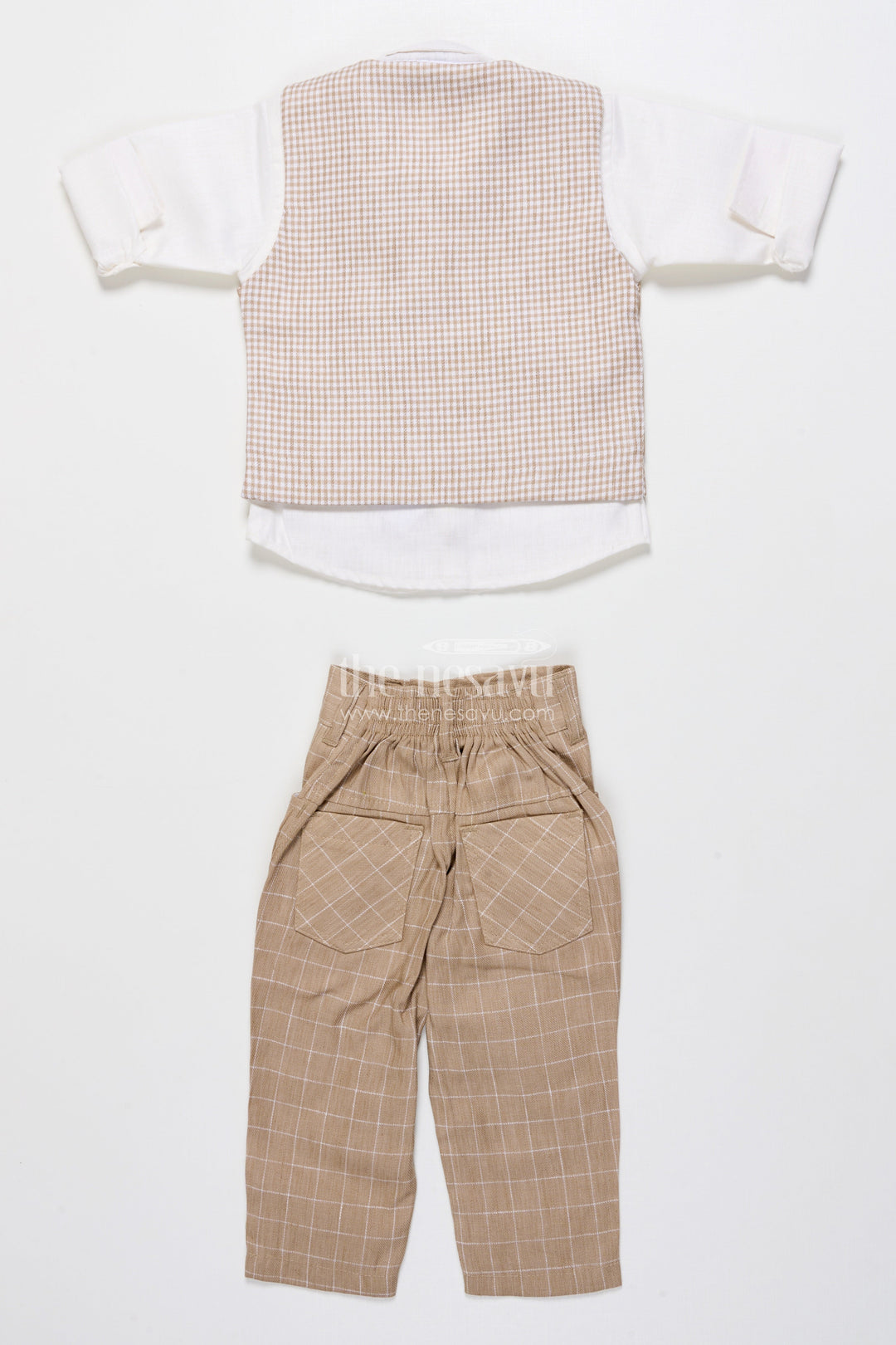 The Nesavu Boys Casual Set Toddler Boys Festive Jacket Set In Beige for Weddings and Events Nesavu Nesavu toddler boys festive jacket set beige cotton weddings traditional celebrations