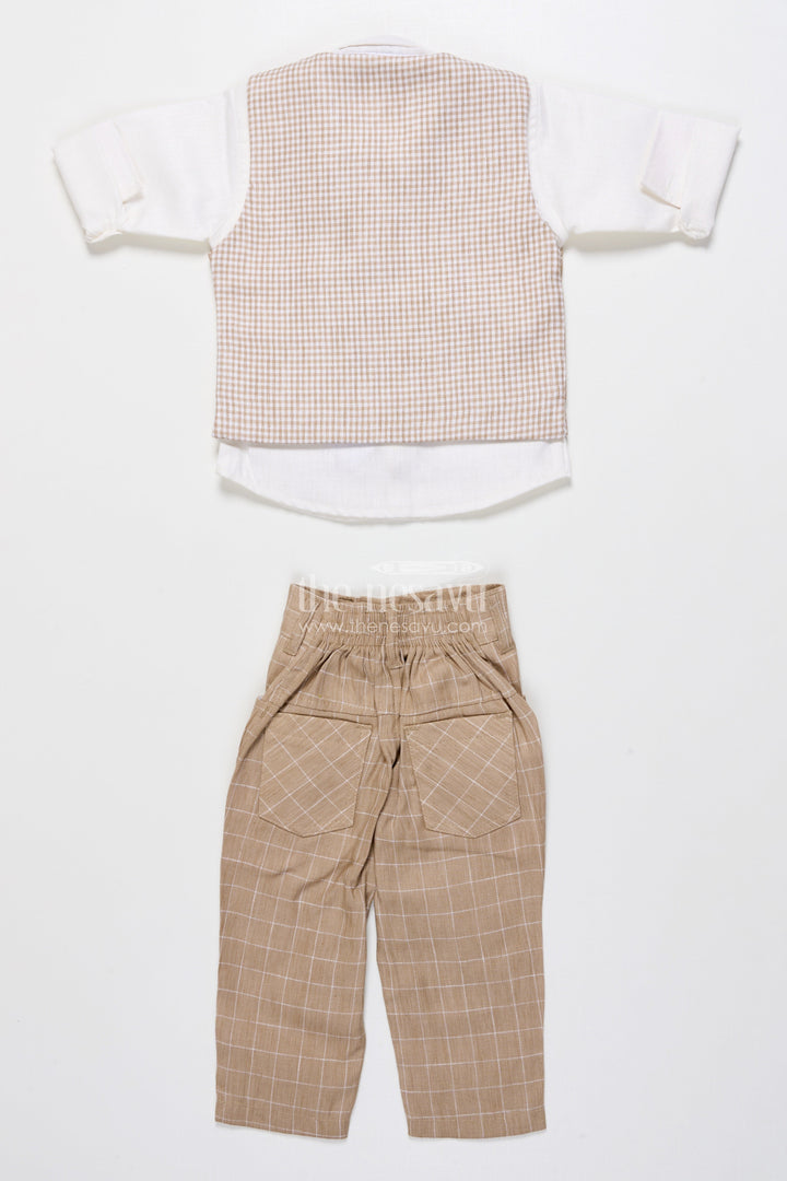 The Nesavu Boys Casual Set Toddler Boys Festive Jacket Set In Beige for Weddings and Events Nesavu Nesavu toddler boys festive jacket set beige cotton weddings traditional celebrations