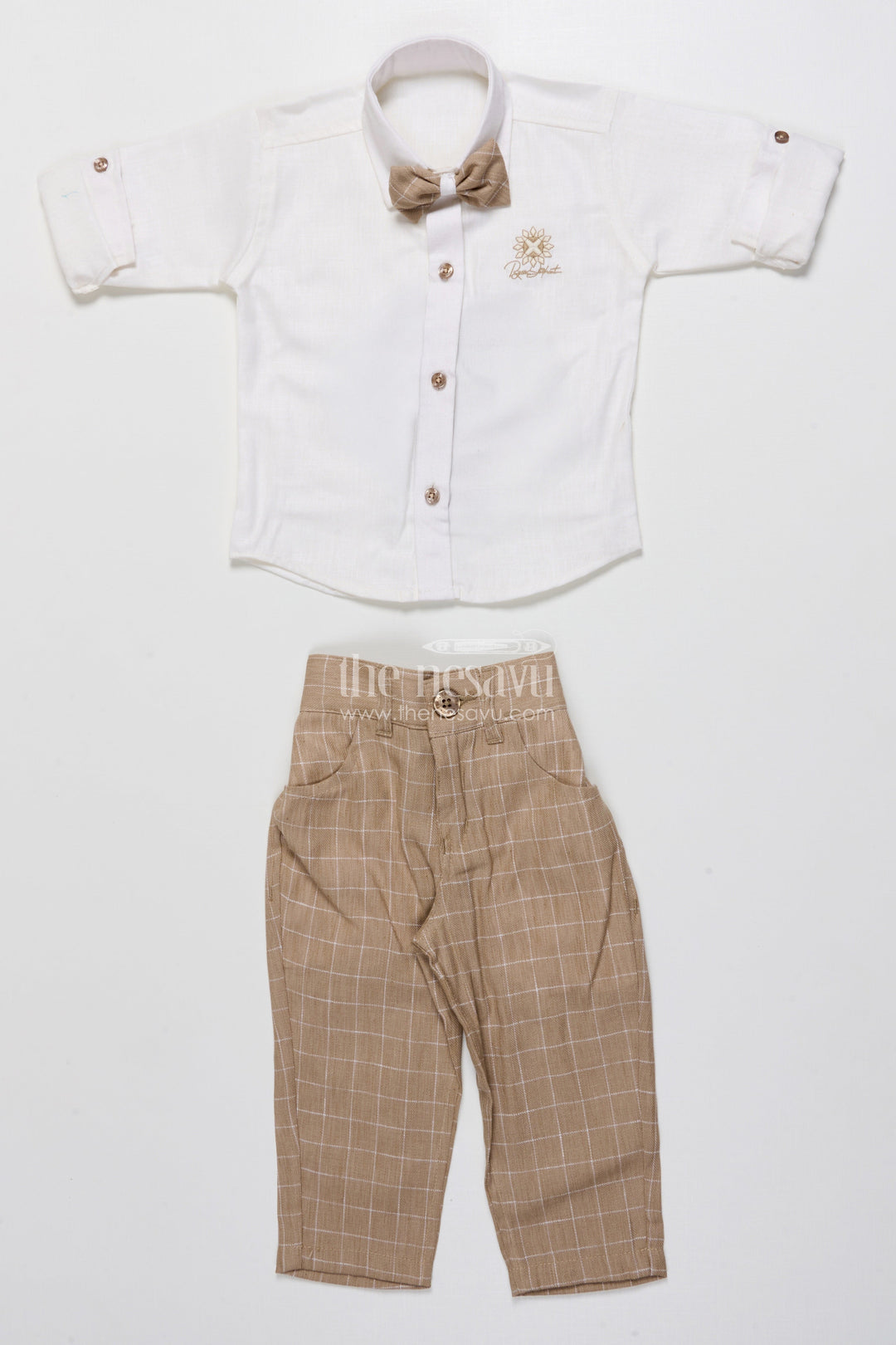 The Nesavu Boys Casual Set Toddler Boys Festive Jacket Set In Beige for Weddings and Events Nesavu Nesavu toddler boys festive jacket set beige cotton weddings traditional celebrations