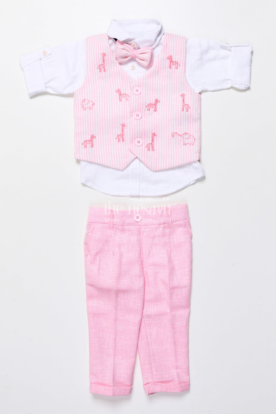 The Nesavu Boys Casual Set Toddler Boys Festive Outfit with Animal Embroidery Jacket and Cotton Pants Nesavu Nesavu toddler boys festive cotton outfit embroidered jacket bow tie ceremonies