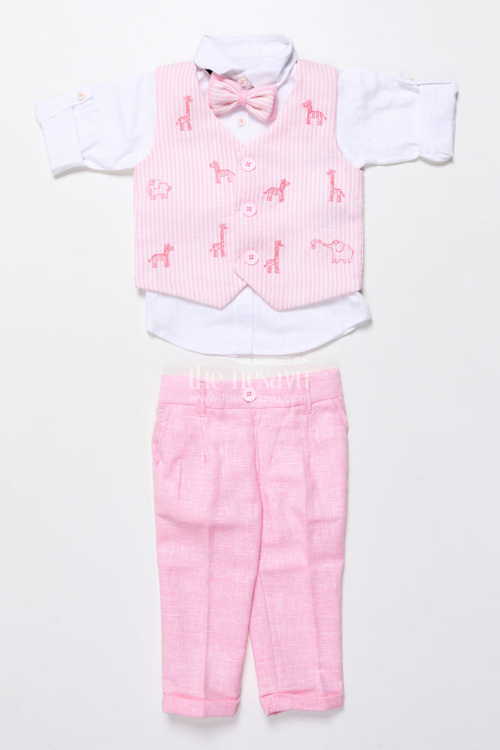 The Nesavu Boys Casual Set Toddler Boys Festive Outfit with Animal Embroidery Jacket and Cotton Pants Nesavu Nesavu toddler boys festive cotton outfit embroidered jacket bow tie ceremonies