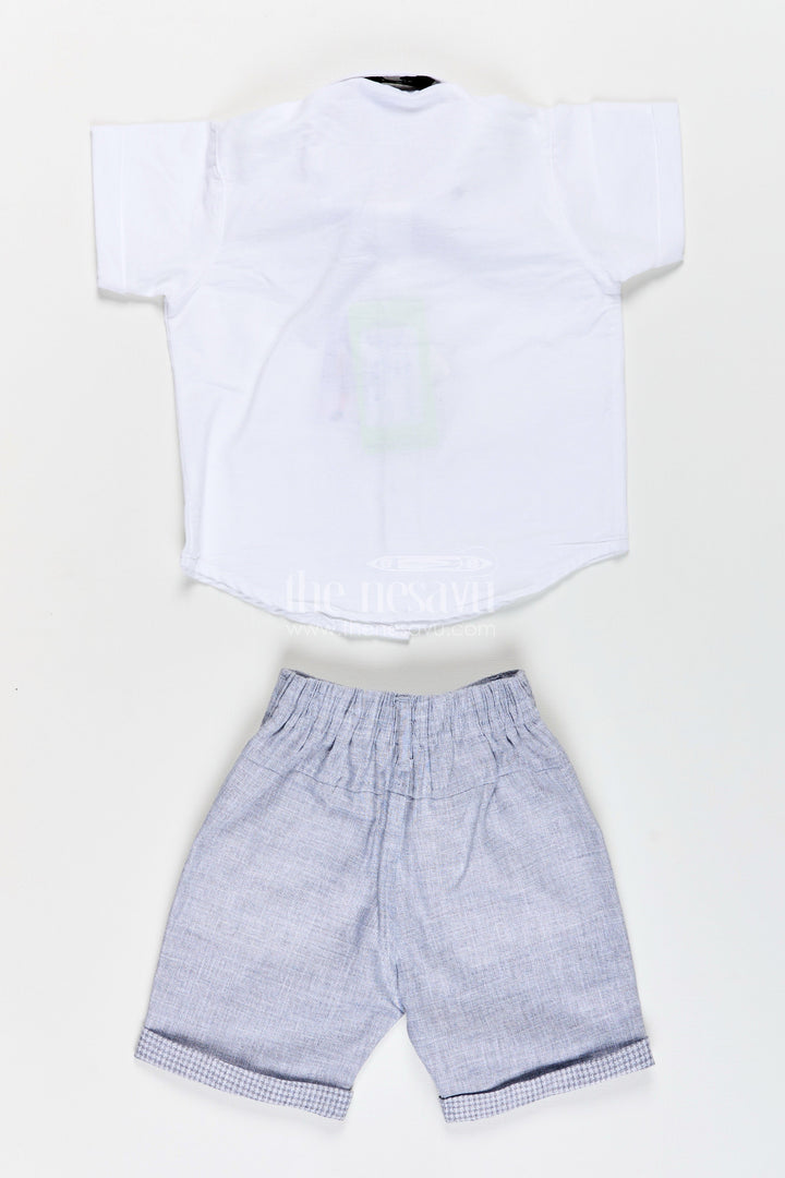 The Nesavu Boys Casual Set Toddler Boys Formal Cotton Set with Checked Jacket and Bow Tie Nesavu Nesavu toddler boys cotton shirt, checked jacket, and shorts set with bow tie