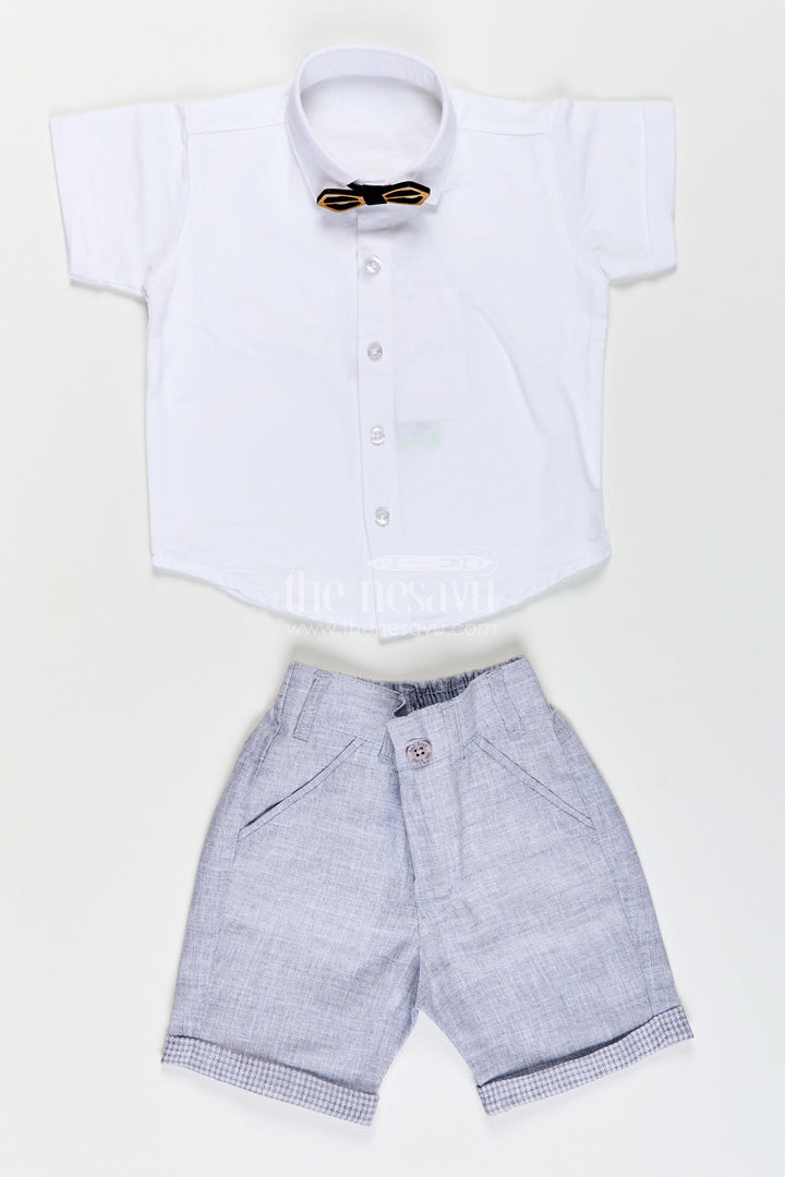 The Nesavu Boys Casual Set Toddler Boys Formal Cotton Set with Checked Jacket and Bow Tie Nesavu Nesavu toddler boys cotton shirt, checked jacket, and shorts set with bow tie