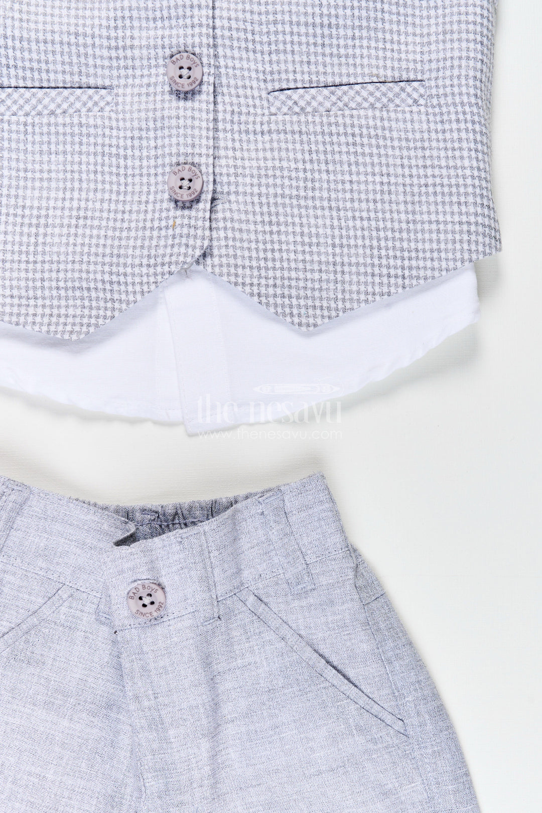 The Nesavu Boys Casual Set Toddler Boys Formal Cotton Set with Checked Jacket and Bow Tie Nesavu Nesavu toddler boys cotton shirt, checked jacket, and shorts set with bow tie