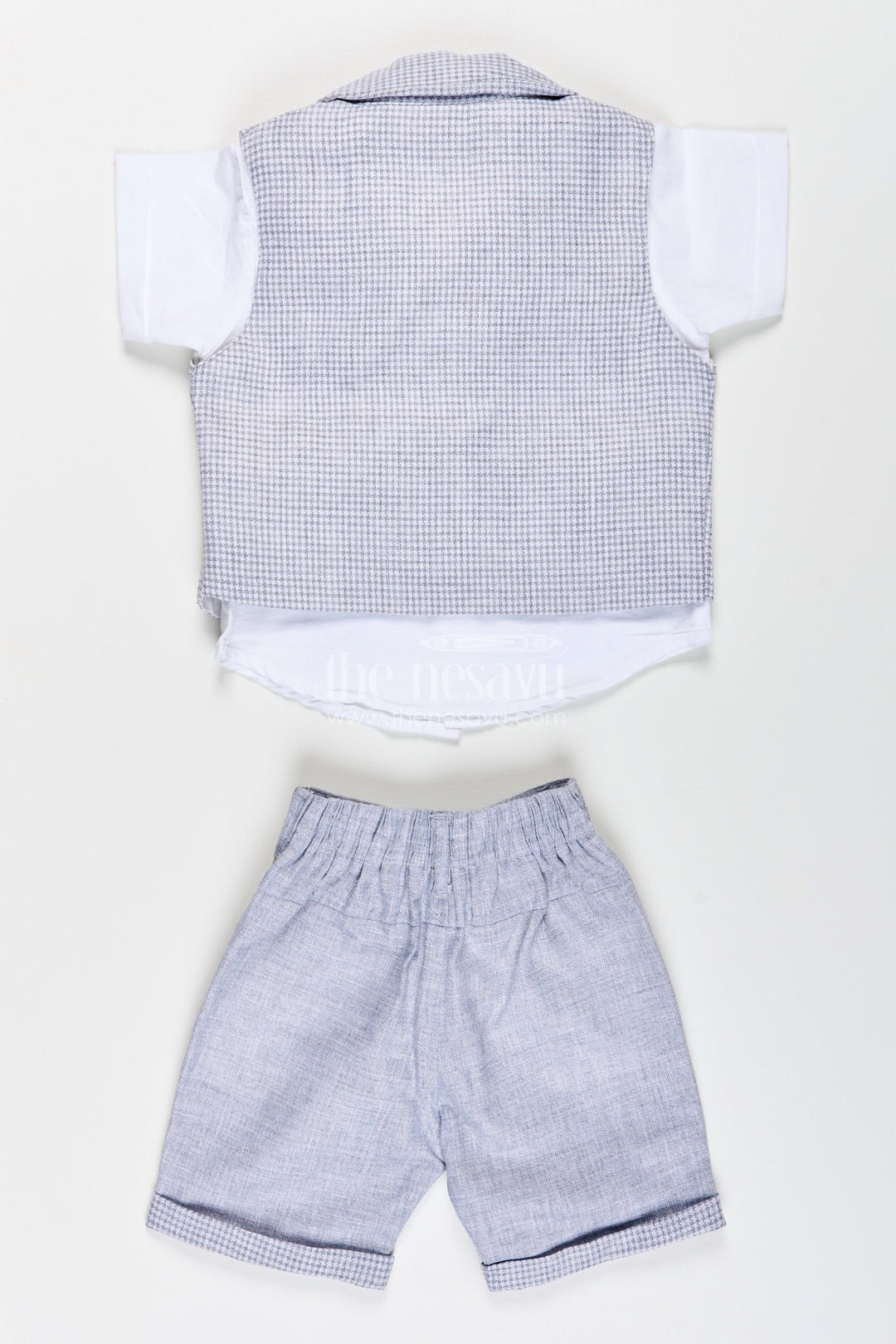 The Nesavu Boys Casual Set Toddler Boys Formal Cotton Set with Checked Jacket and Bow Tie Nesavu Nesavu toddler boys cotton shirt, checked jacket, and shorts set with bow tie