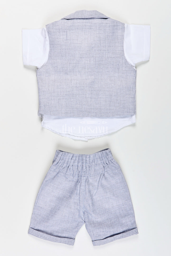 The Nesavu Boys Casual Set Toddler Boys Formal Cotton Set with Checked Jacket and Bow Tie Nesavu Nesavu toddler boys cotton shirt, checked jacket, and shorts set with bow tie