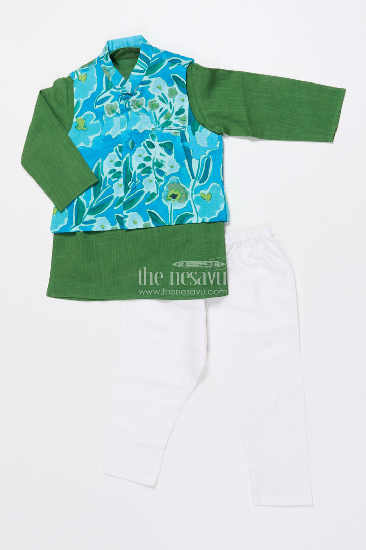 The Nesavu Boys Jacket Sets Toddler Boys Jacket Set for Festive Functions and Weddings Nesavu 16 (1Y) / Green BES788A-16 Nesavu toddler boys festive jacket set digital print weddings celebrations