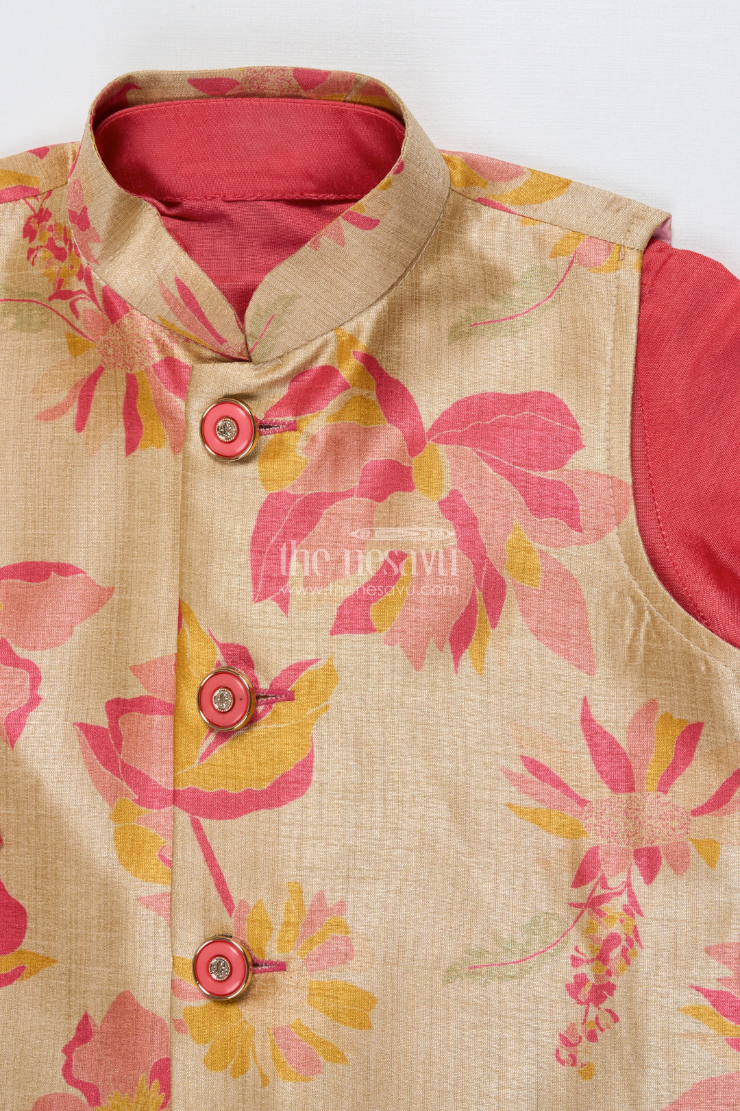 The Nesavu Boys Jacket Sets Toddler Boys Jacket Set with Printed Festive Waistcoat Nesavu Nesavu toddler boys jacket set digital print festive waistcoat ethnic occasions