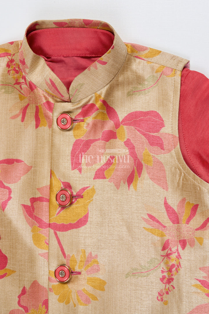 The Nesavu Boys Jacket Sets Toddler Boys Jacket Set with Printed Festive Waistcoat Nesavu Nesavu toddler boys jacket set digital print festive waistcoat ethnic occasions