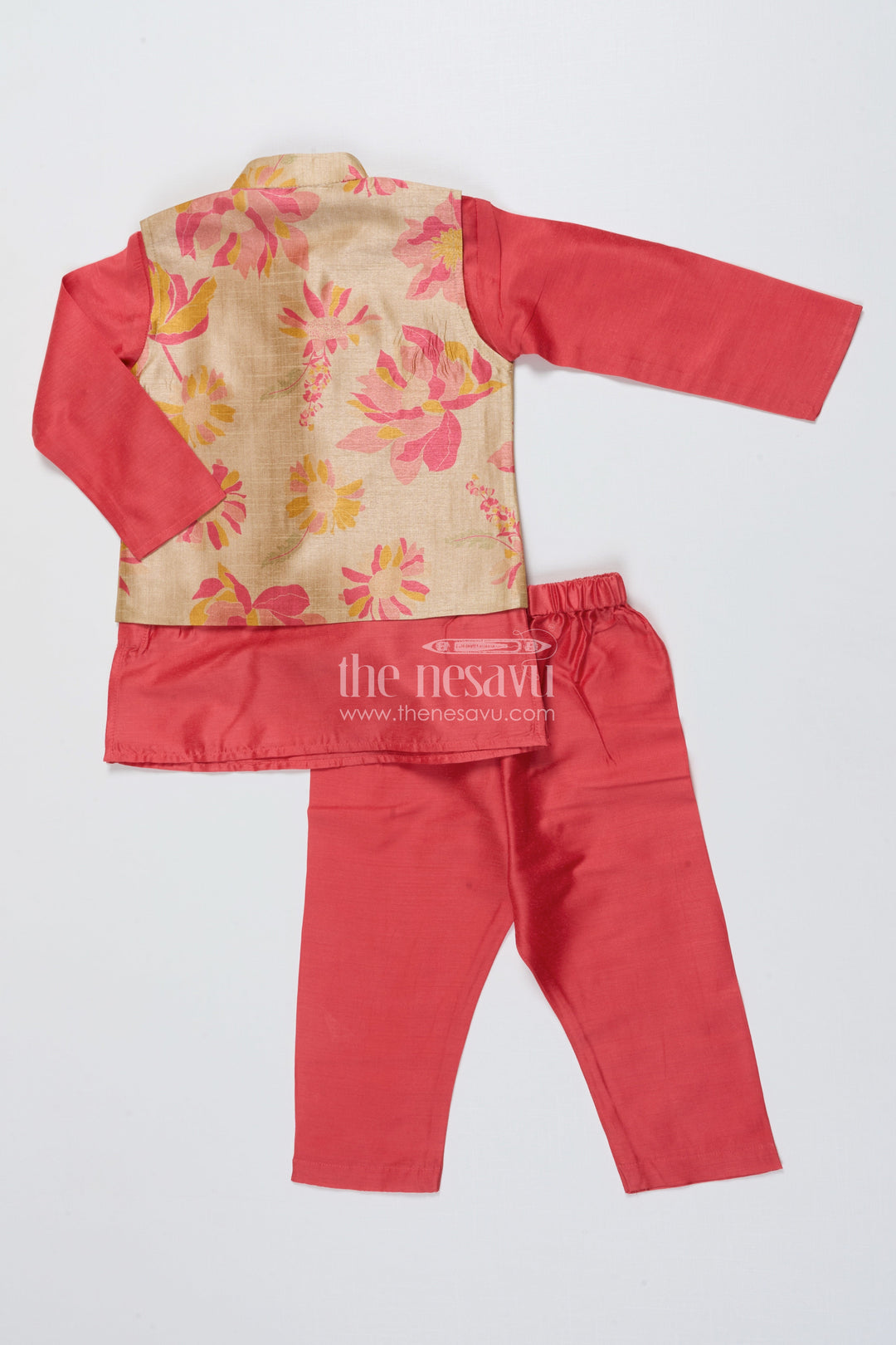 The Nesavu Boys Jacket Sets Toddler Boys Jacket Set with Printed Festive Waistcoat Nesavu Nesavu toddler boys jacket set digital print festive waistcoat ethnic occasions